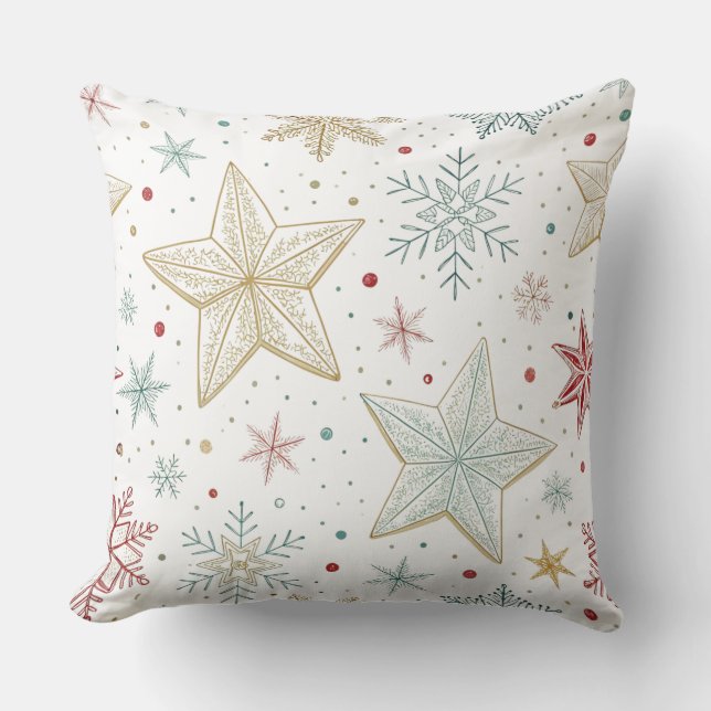 "Large Star Pattern Throw Pillow in White (Front)