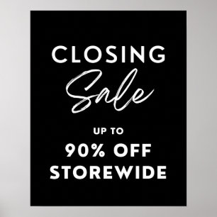 Large Store Closing Sale Sign, Up to 90% Off  Poster