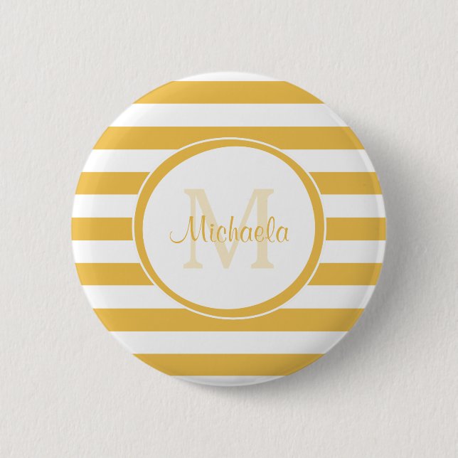 Large Stripes in Bright Yellow With Casual Name 6 Cm Round Badge (Front)