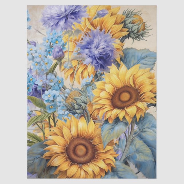 Large Sunflower Bouquet Decoupage Tissue Paper (Front)