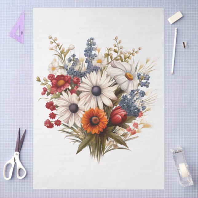 Large Sunflower & Mixed Florals Bouquet Decoupage Tissue Paper (Craft)