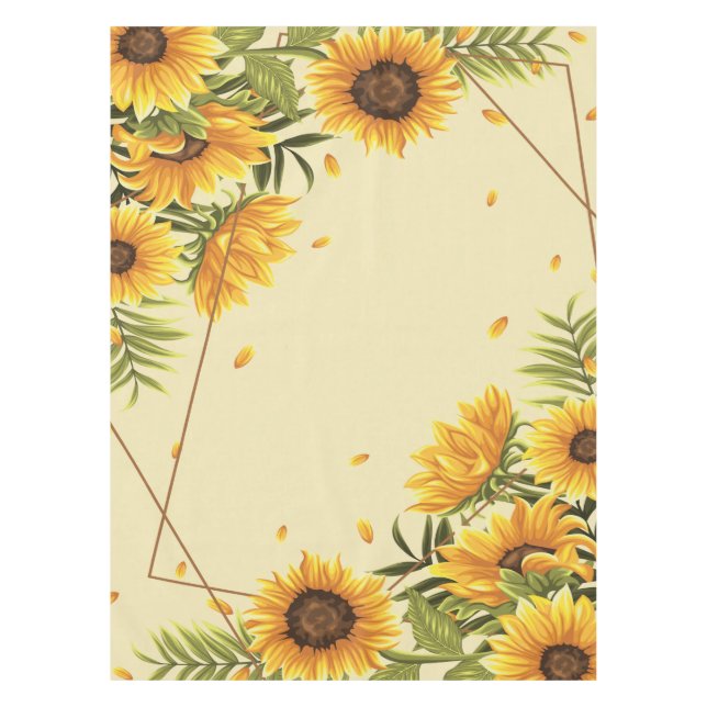 Large Sunflowers Painted Rustic Vintage Tablecloth (Front)