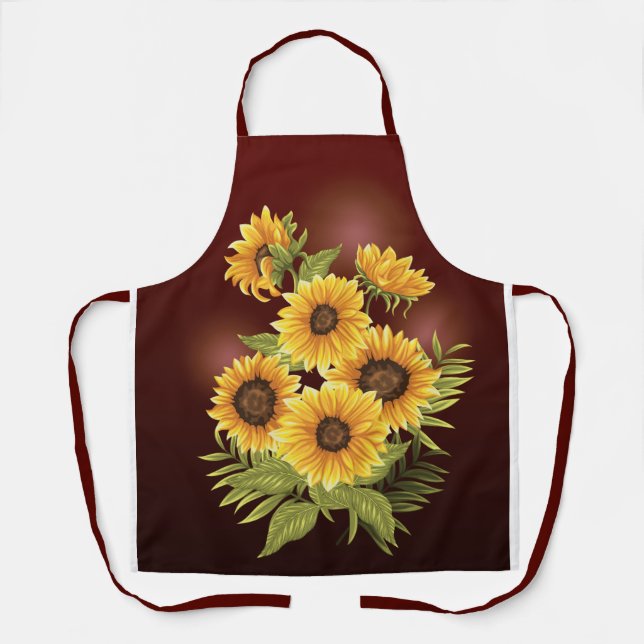 Large Sunflowers Rustic Vintage Apron (Front)