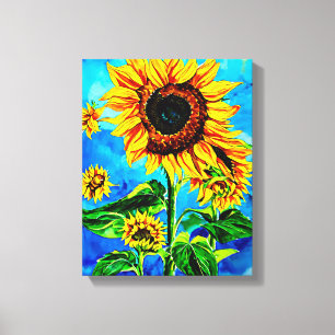 Large Sunflowers Watercolor nature painting Canvas Print
