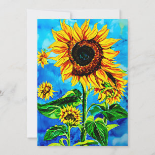Large Sunflowers Watercolor nature painting   Holiday Card
