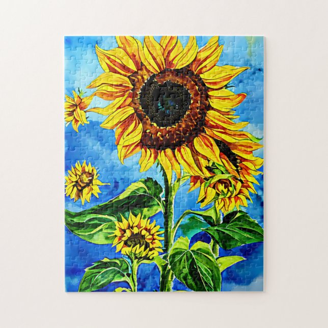 Large Sunflowers Watercolor nature painting  Jigsaw Puzzle (Vertical)