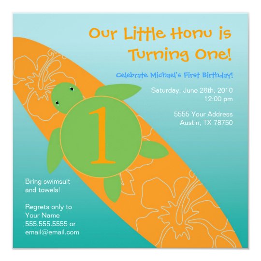 Large Surfing Sea Turtle Square Invitation