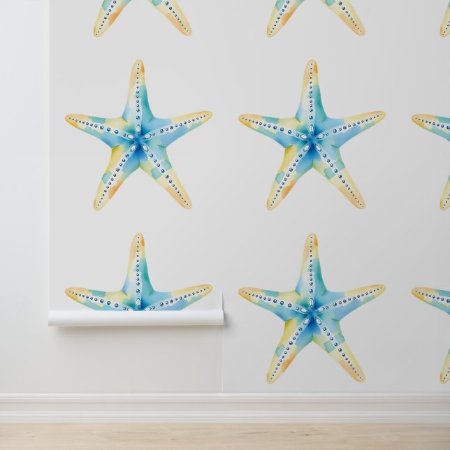 Large Tan and Blue Coastal Starfish Seaside Wallpaper (Application)