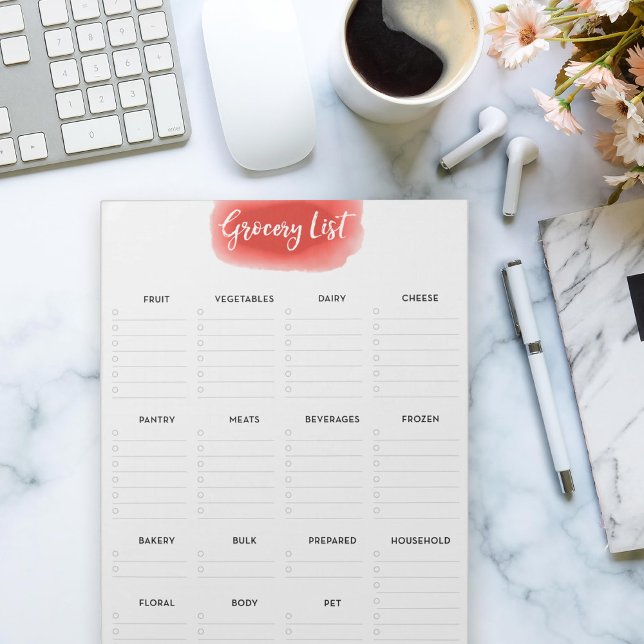 Large Tear Away Grocery List Vermillion Watercolor Notepad (Creator Uploaded)