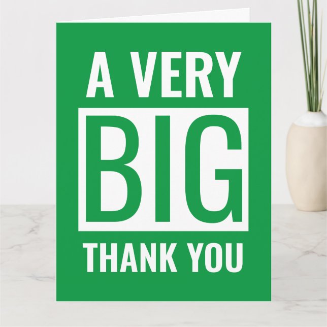 Large Text A Very Big Thank You Green And White Card (Front)