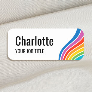 Large Text Rainbow Wave Staff ID White Name Tag