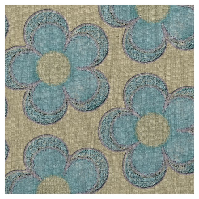 Large Textured Flowers (yellow/teal) Fabric (Swatch)