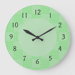 Large Textured Green Patchwork Pattern Clock
