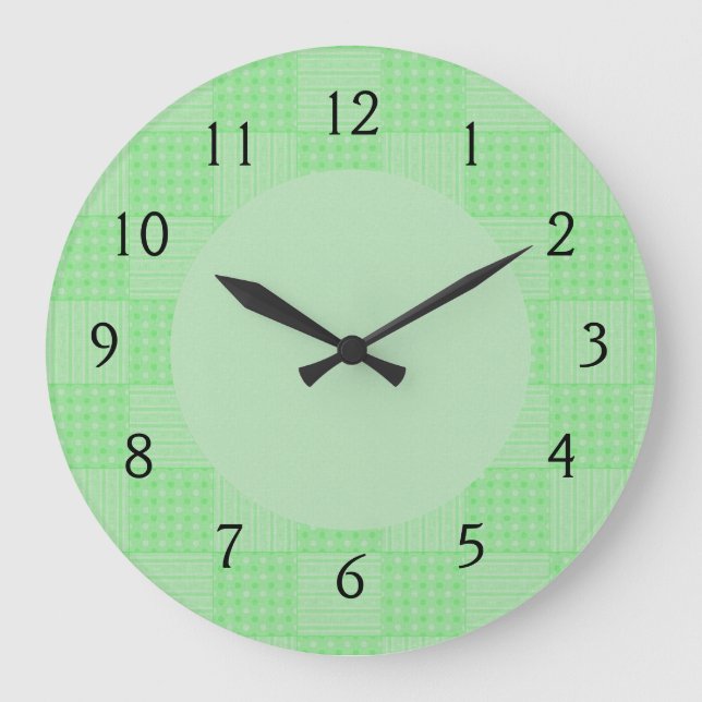 Large Textured Green Patchwork Pattern Clock (Front)