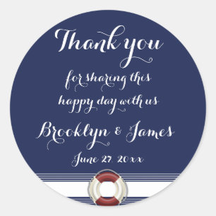 Large Thank You Blue Nautical Wedding Stickers