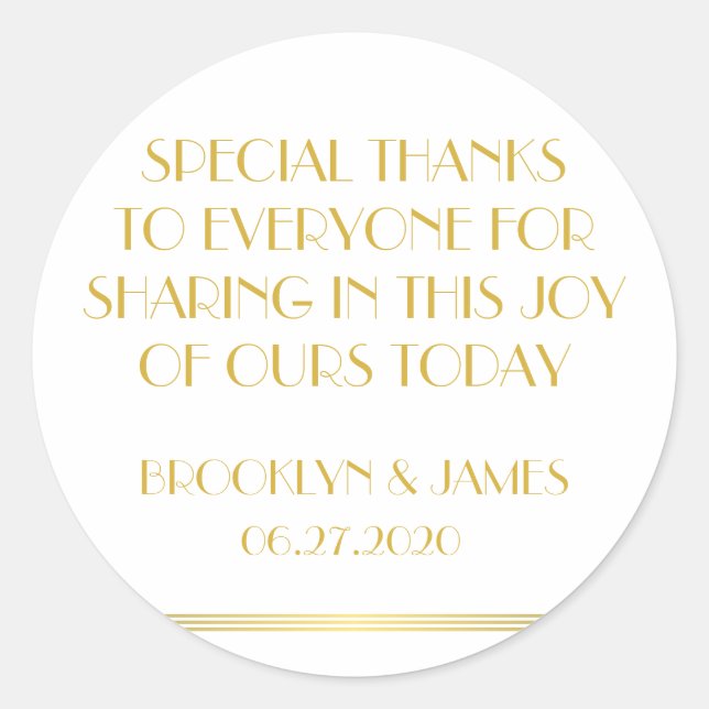 Large Thank You Gold Great Gatsby Wedding Stickers (Front)