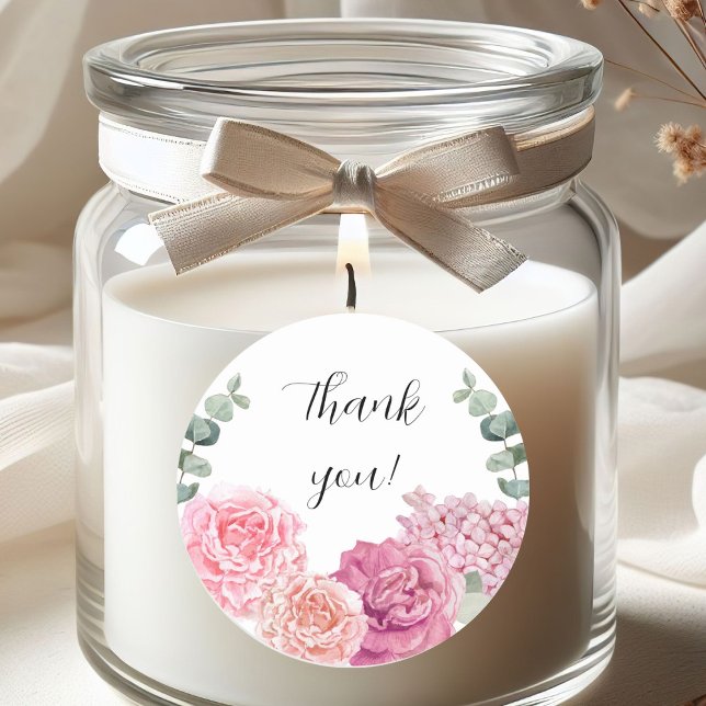 Large Thank you watercolor florals Classic Round Sticker (Creator Uploaded)