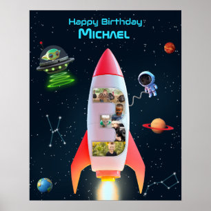 Large Three with Photos   Rocket Space 3rd Birthda Poster