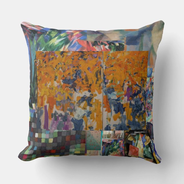 large throw pillow with abstract collage (Front)