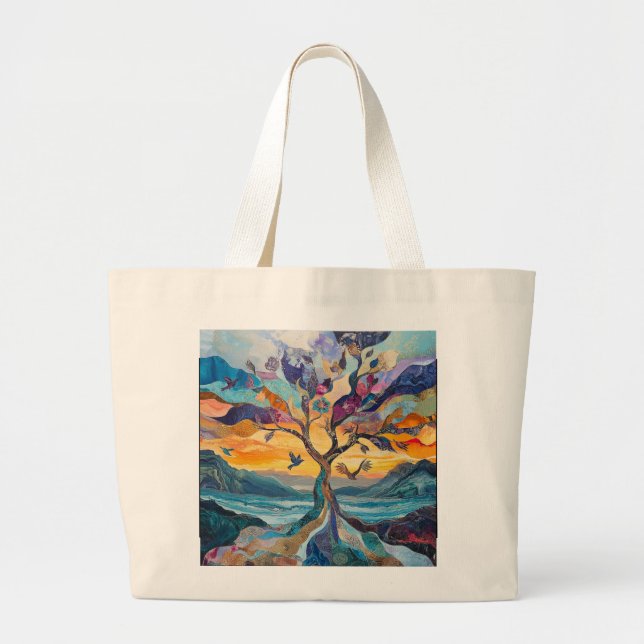 Large Tote, anyplace, anytime, anywhere, tree Large Tote Bag (Front)
