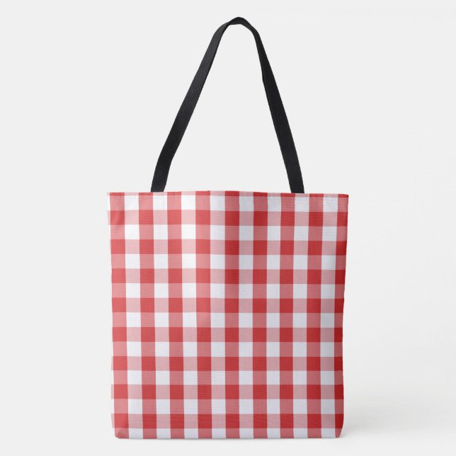 Large Tote Bag-Red Chequerboard Bag (Front)