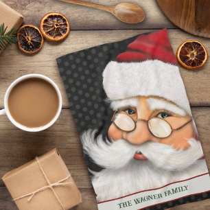 Large Traditional Santa Personalised Christmas Tea Towel