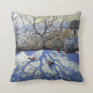 Large tree and tobogganers Youlgreave Cushion