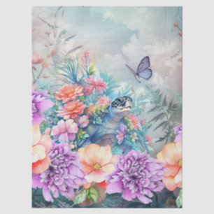 Large Tropical Sea Turtle & Watercolor Florals Tissue Paper