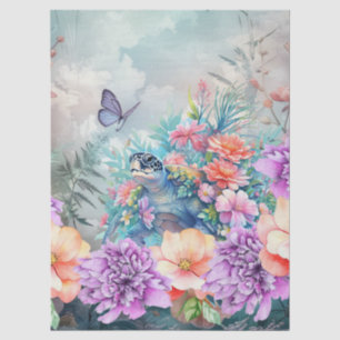 Large Tropical Sea Turtle & Watercolor Florals Tissue Paper