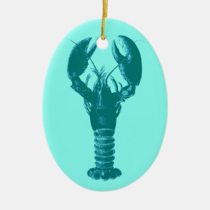 Large Turquoise Lobster on Light Aqua Ceramic Tree Decoration