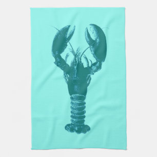 Large Turquoise Lobster on Light Aqua Tea Towel