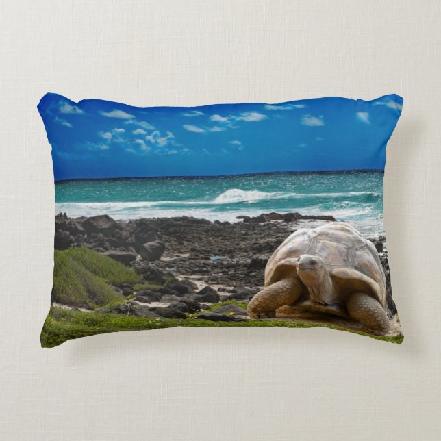 Large turtle at the sea edge decorative cushion (Front)