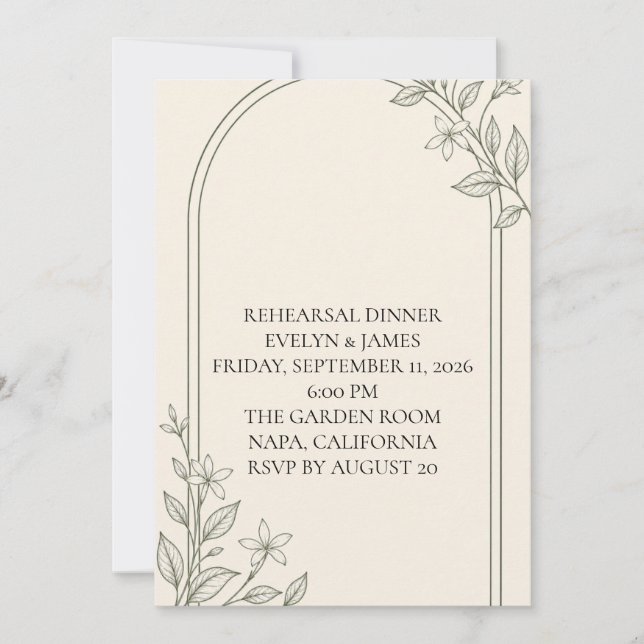 Large Type Botanical Rehearsal Dinner Invitation (Front)