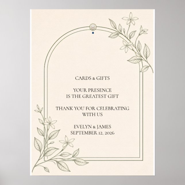 Large Type Olive Botanical Cards & Gifts Sign (Front)
