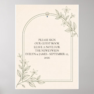 Large Type Olive Botanical Guest Book Sign
