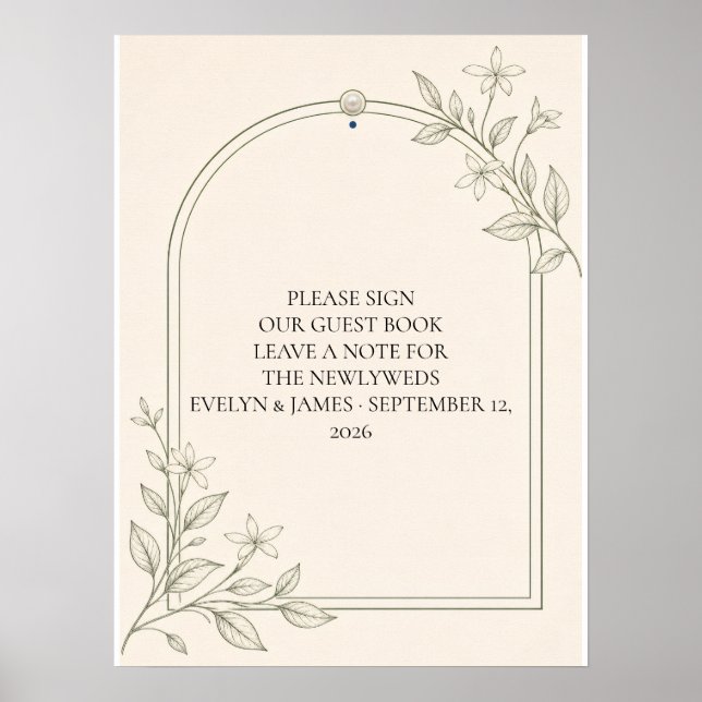 Large Type Olive Botanical Guest Book Sign (Front)