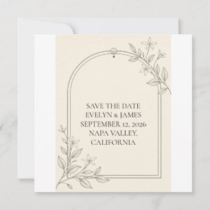 Large Type Olive Botanical Save the Date Card