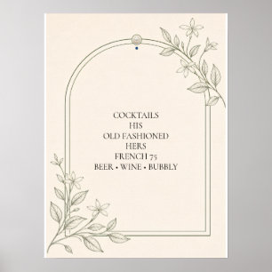 Large Type Olive Botanical Wedding Bar Menu Sign