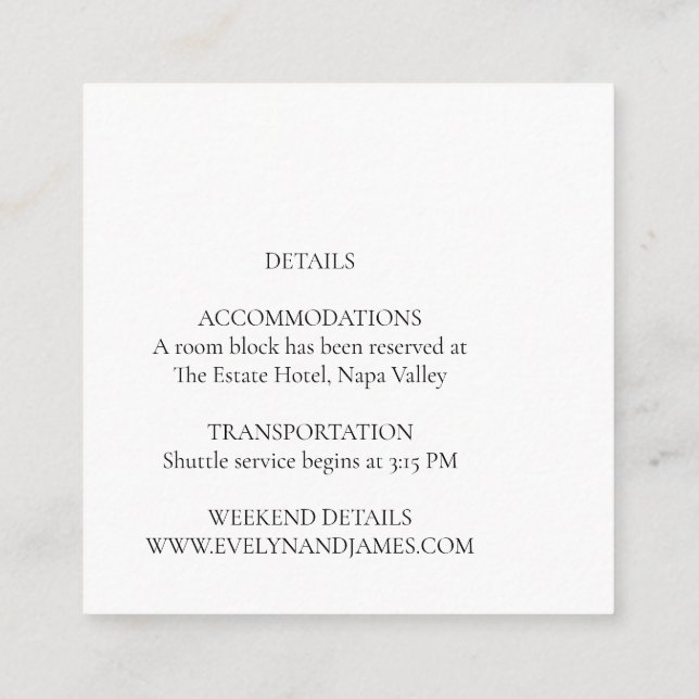 Large Type Olive Botanical Wedding Details Enclosure Card (Back)