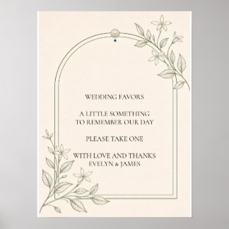Large Type Olive Botanical Wedding Favours Sign