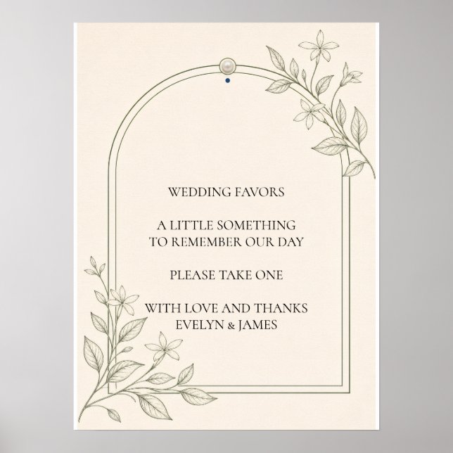 Large Type Olive Botanical Wedding Favours Sign (Front)