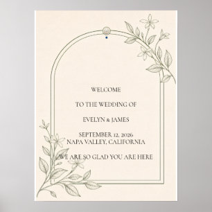 Large Type Olive Botanical Wedding Welcome Sign