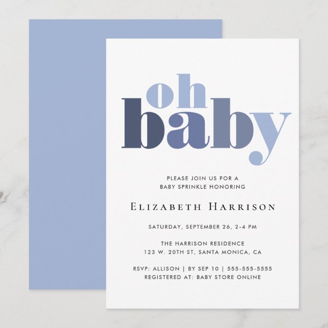 Large Typography Baby Boy Shower Invitation (Front/Back)