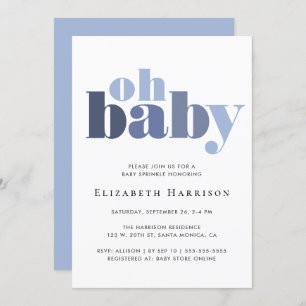 Large Typography Baby Boy Shower Invitation