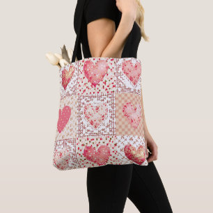 Large Valentine's Patchwork Heart Tote Bag