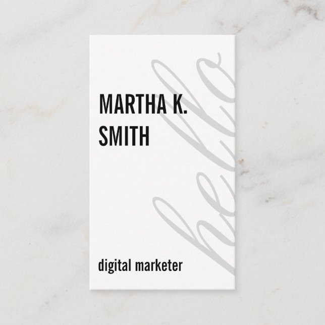 Large Vertical Cursive Text / White Business Card (Front)