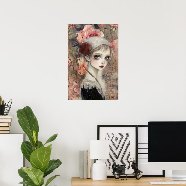 Large Victorian Gothic Girl & Florals Poster (Home Office)