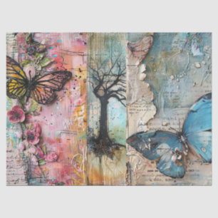 Large Vintage Abstract Art Collage Decoupage Tissue Paper