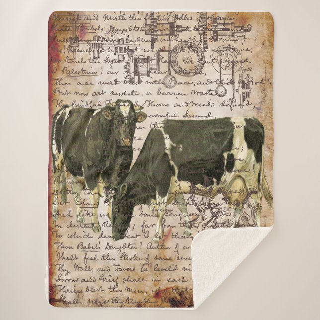 Large Vintage Cow Sherpa Blanket (Front)