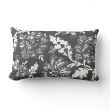Large Vintage Floral Print Dark Grey and White